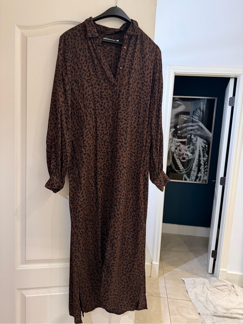 Minimum Brown Leopard-Print Maxi Shirt Dress